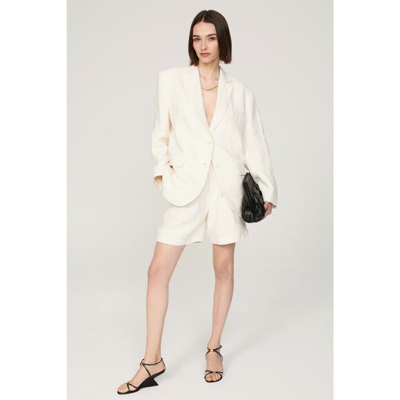 Anine Bing Jackets & Blazers - ANNIE BING Eggshell White Classic Oversized Linen Double Button Blazer Size S